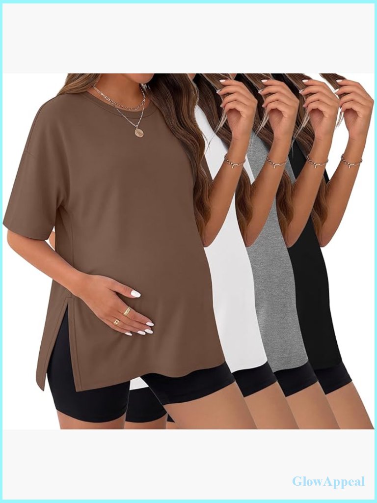 Maternity Shirts Short Sleeve Side Split Tee Tunic 4 Pack